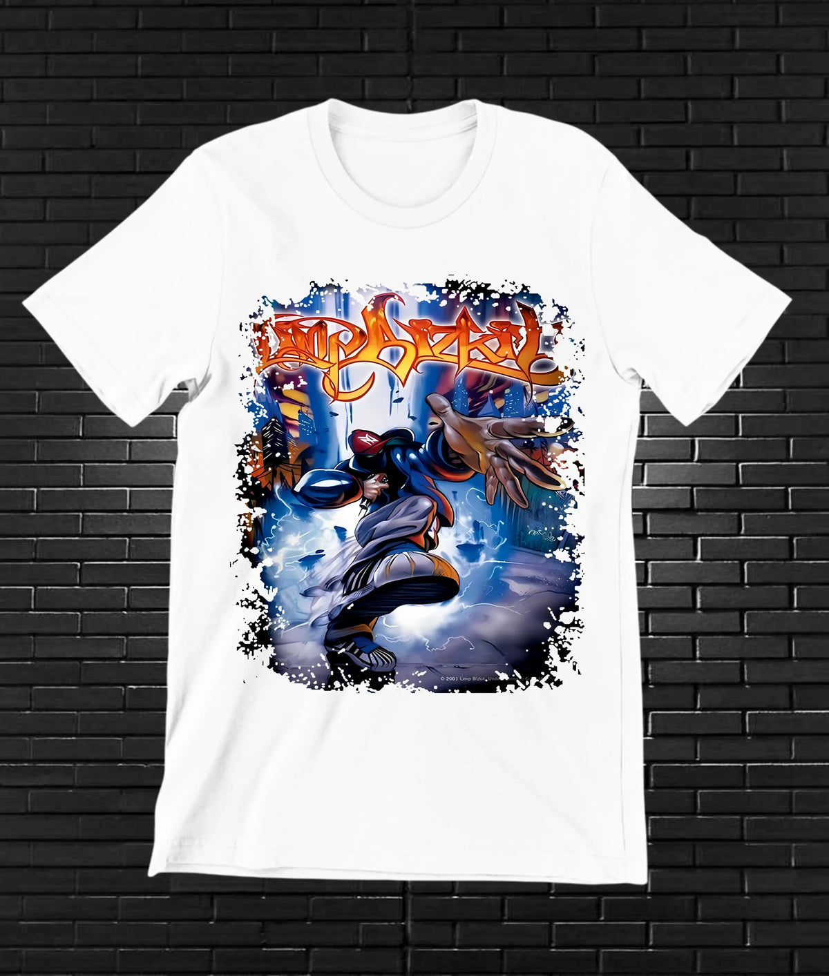 Camiseta Limp Bizkit – Collage ilustrado azul · Blanca