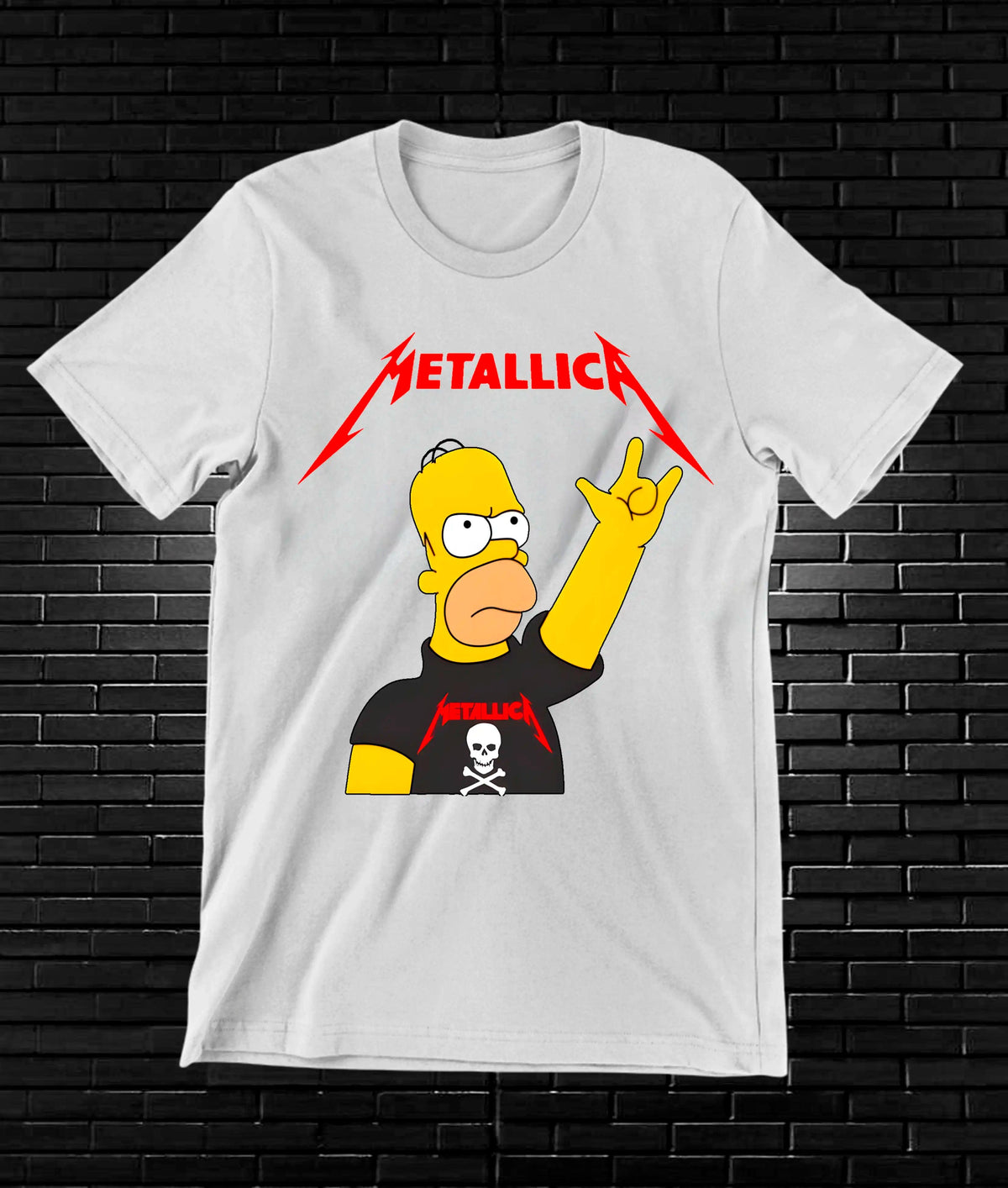 Camiseta Metallica – Homero Simpson rockero · Blanca