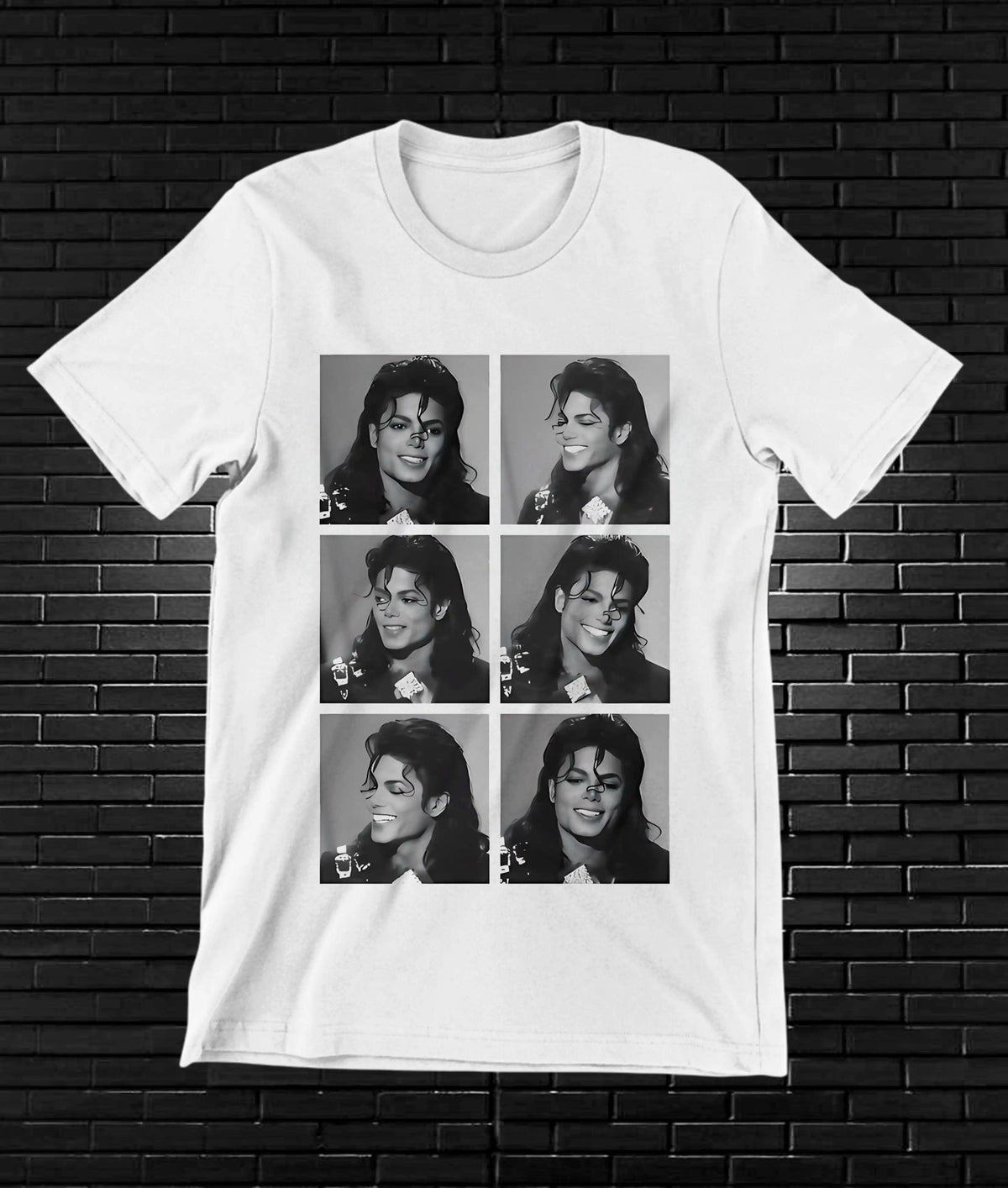 Camiseta Michael Jackson – Seis retratos en blanco y negro · Blanca