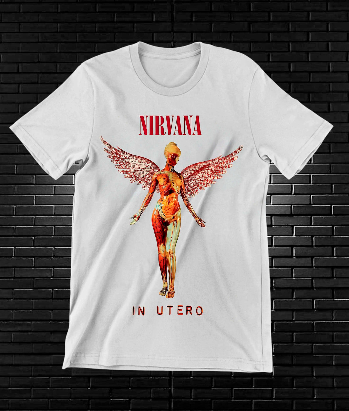 Camiseta Nirvana – In Utero · figura alada · Blanca