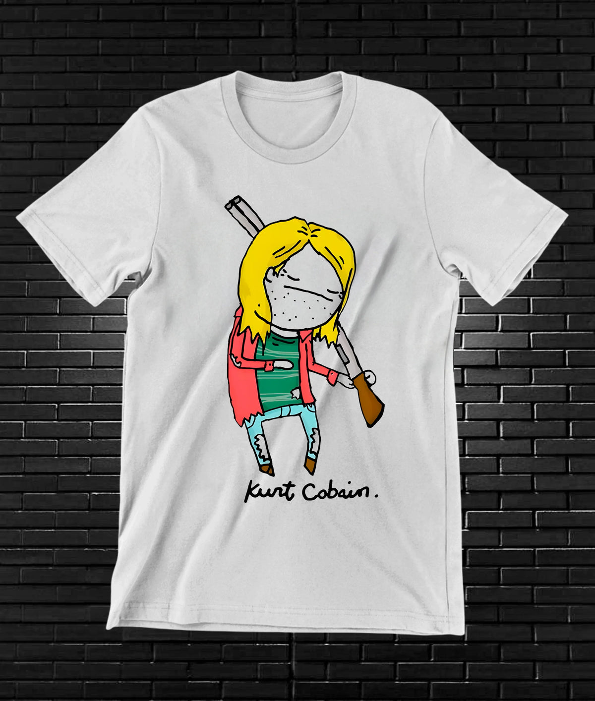 Camiseta Nirvana – Kurt Cobain en caricatura · Blanca