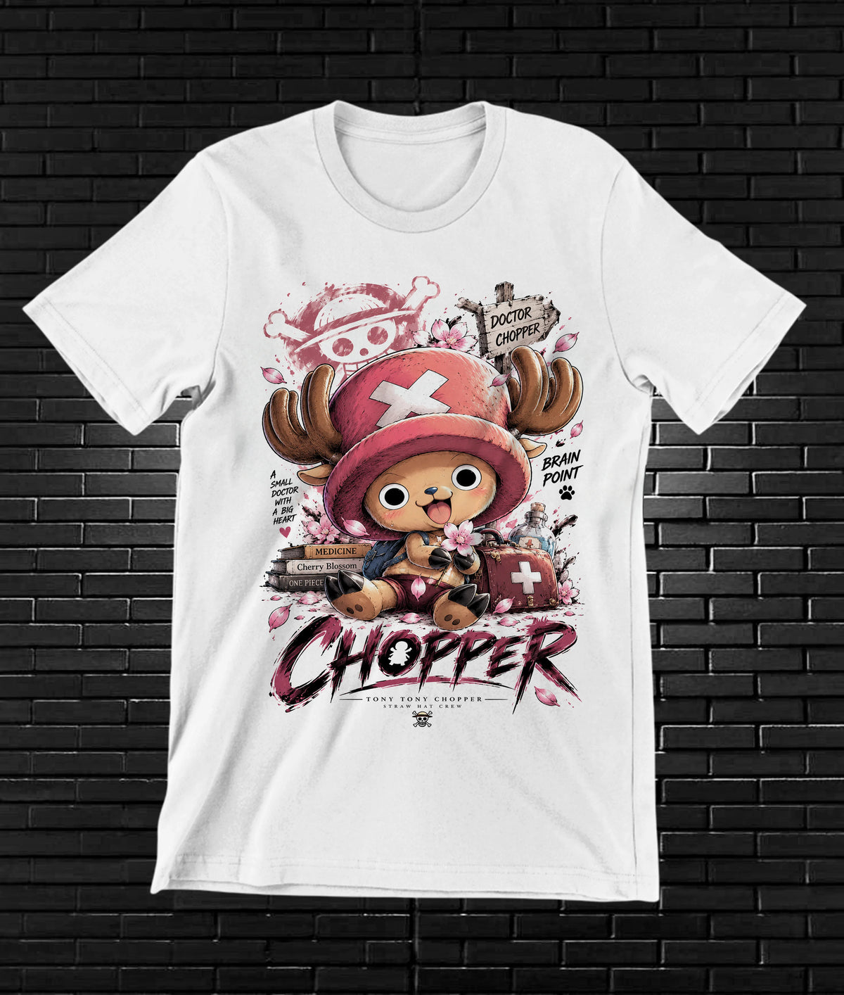 Camiseta One Piece Chopper – BAMOR – Diseño MERON – Blanco