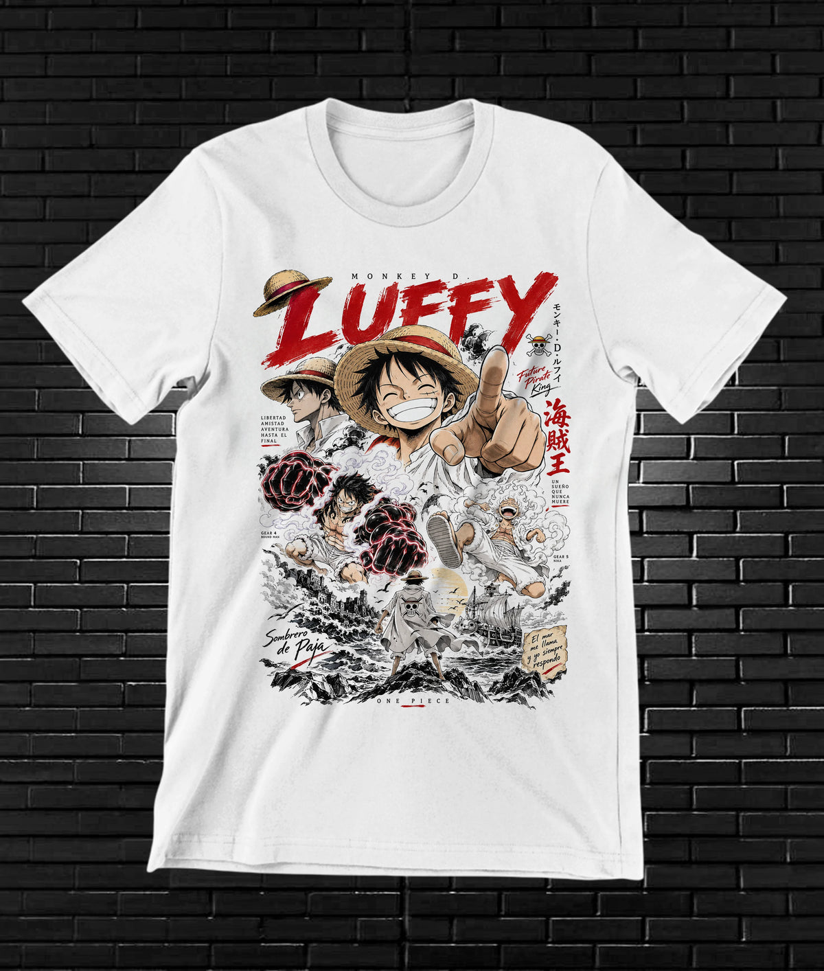 Camiseta One Piece Luffy – CAMINE – Diseño NIVRA – Blanco