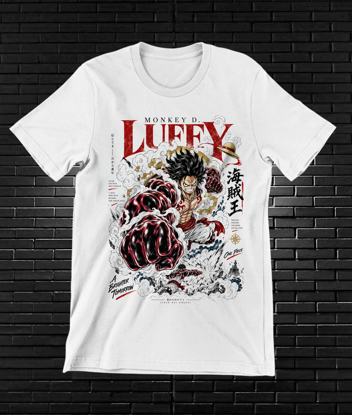 Camiseta One Piece Luffy – NIMOR – Diseño MERON – Blanco