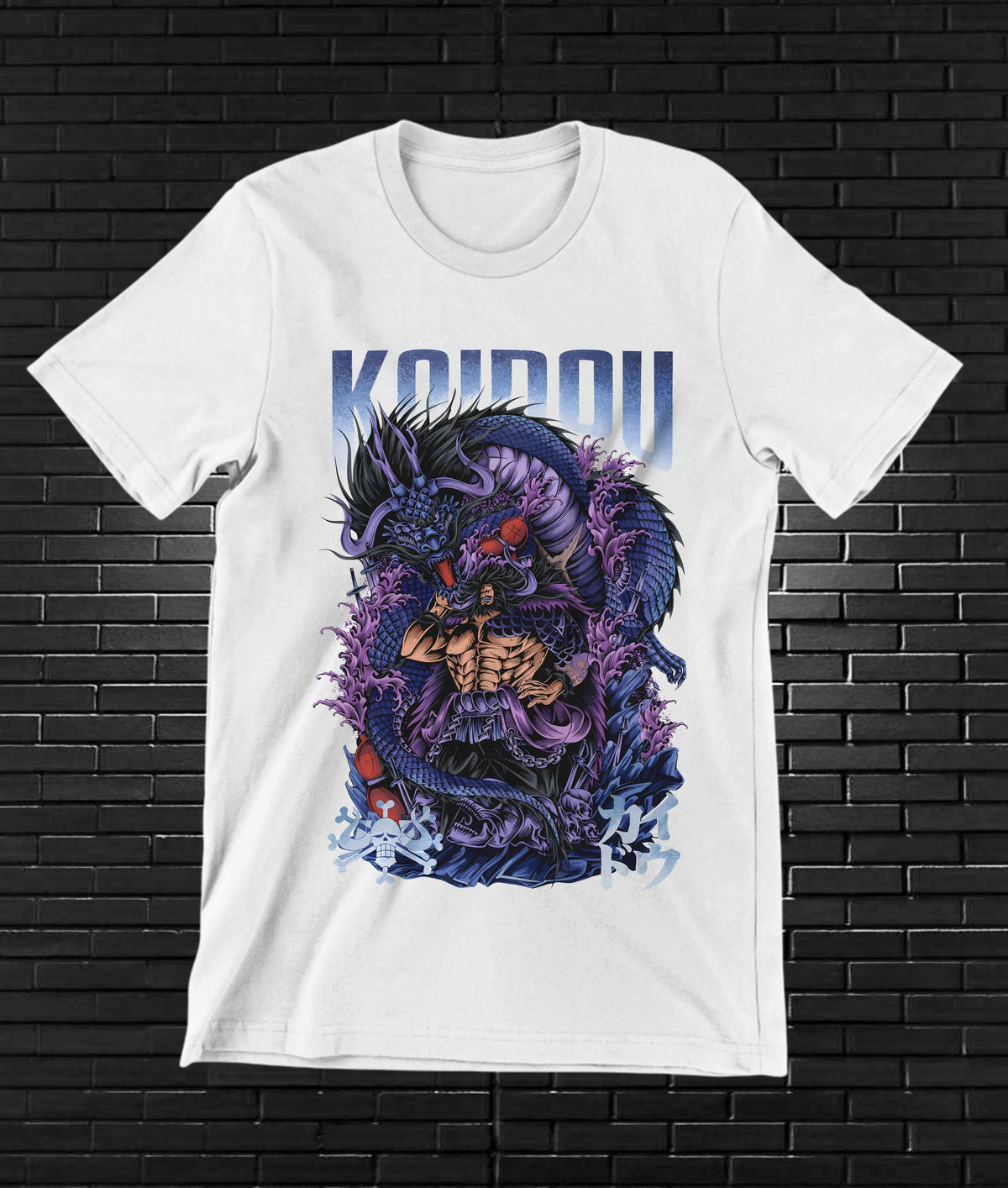 Camiseta One Piece – Kaidou en violeta · Blanca