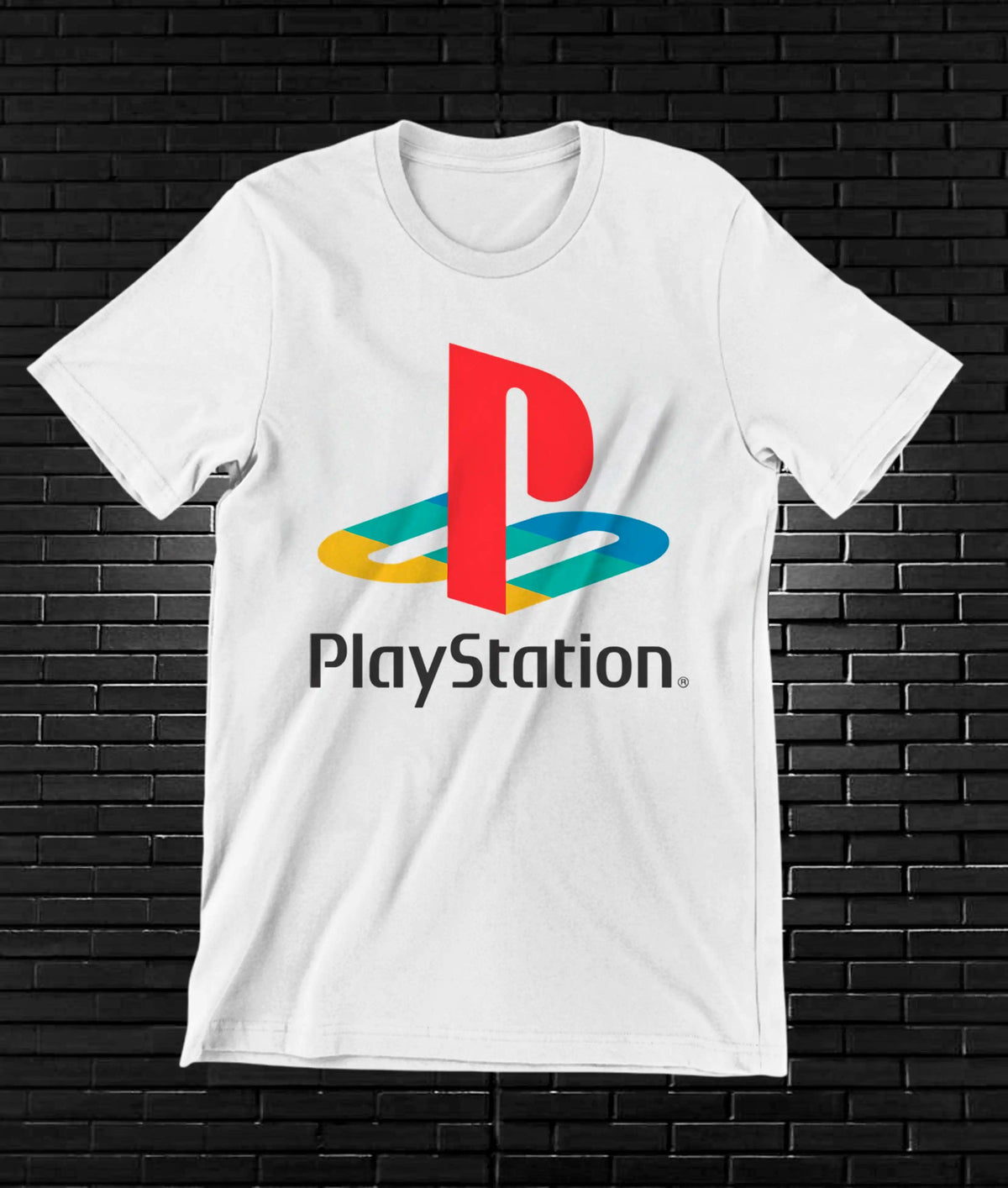 Camiseta PlayStation – Logotipo clásico multicolor · Blanca