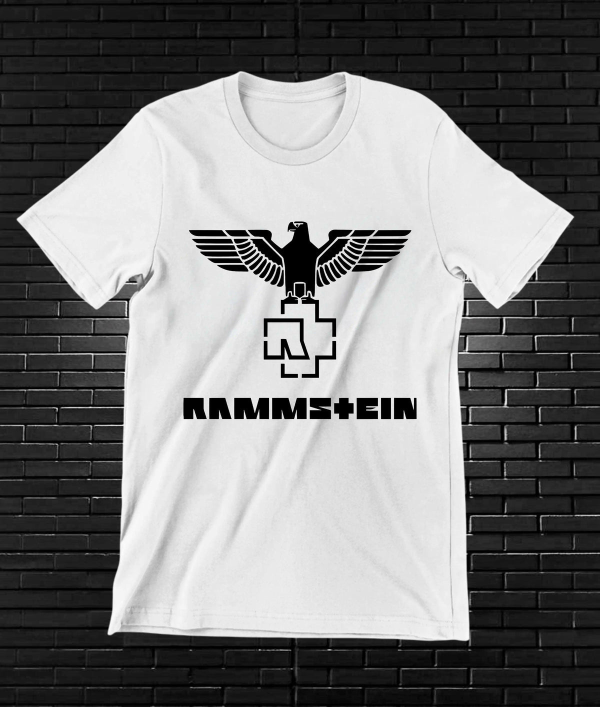 Camiseta Rammstein – Águila con símbolo · Blanca
