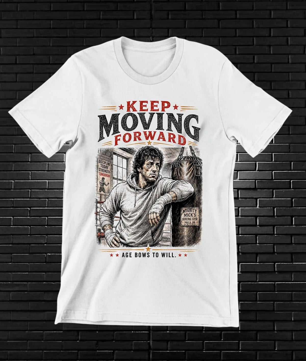 Camiseta Rocky – Keep Moving Forward · Blanca