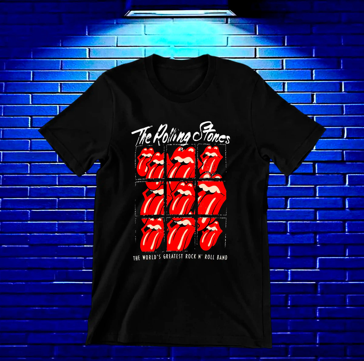 Camiseta The Rolling Stones – Lenguas rojas en cuadrícula · Negra