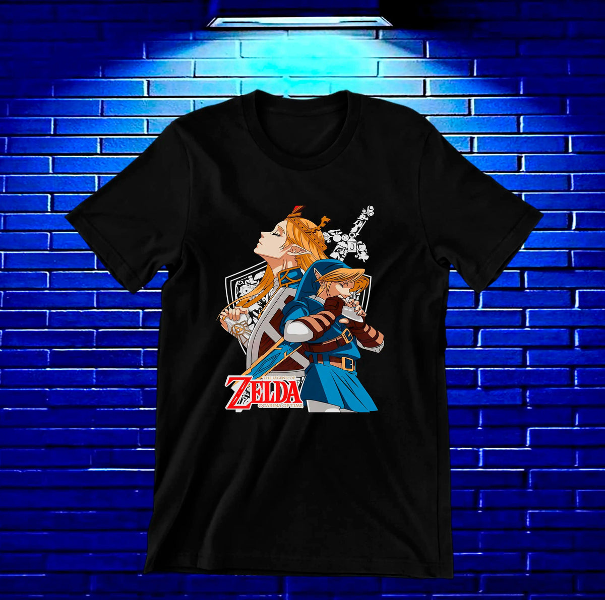 Camiseta The Legend of Zelda – Link y Zelda en collage · Negra