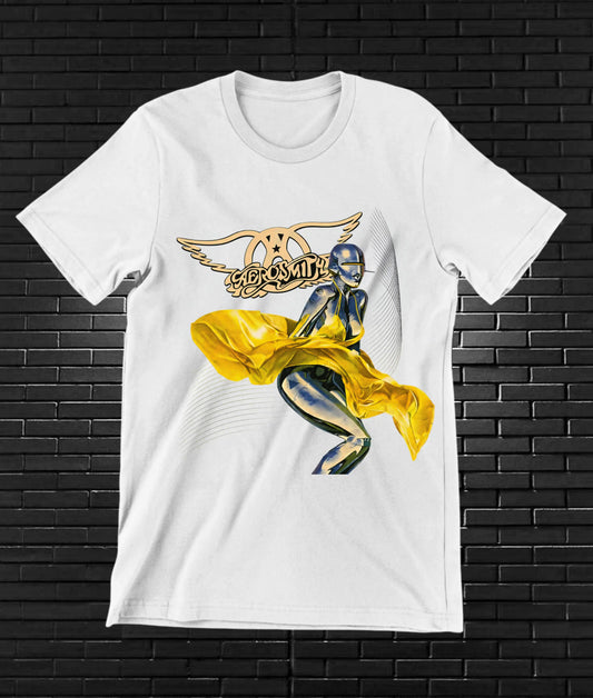 Camiseta Aerosmith – Calavera con pañuelo amarillo · Blanca