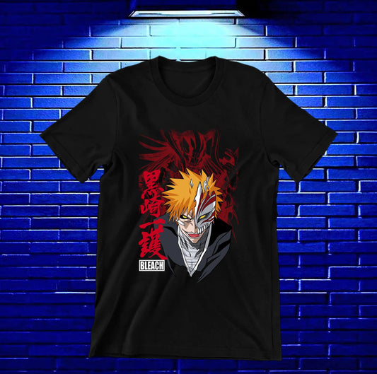 Camiseta Bleach – Ichigo Kurosaki · retrato rojo · Negra