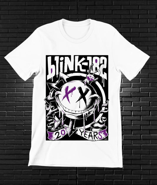 Camiseta Blink-182 – 20 Years · rostro sonriente · Blanca
