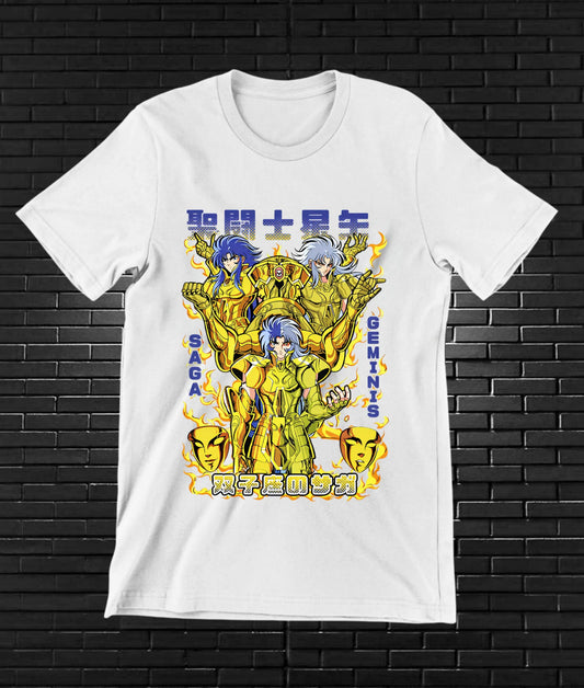 Camiseta Caballeros del Zodiaco – Caballeros de Oro en grupo · Blanca