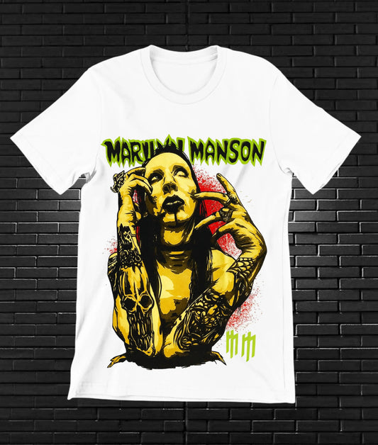 Camiseta Marilyn Manson – Retrato en amarillo · Blanca