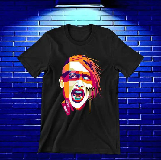Camiseta Marilyn Manson – Retrato multicolor · Negra