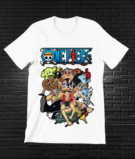 Camiseta One Piece – Tripulación en grupo · Blanca