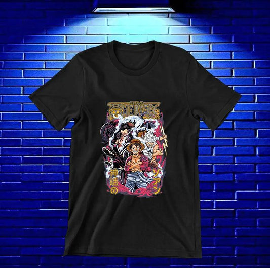 Camiseta One Piece – Luffy y tripulación · collage · Negra