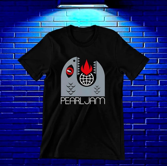 Camiseta Pearl Jam – Tres símbolos ilustrados · Negra