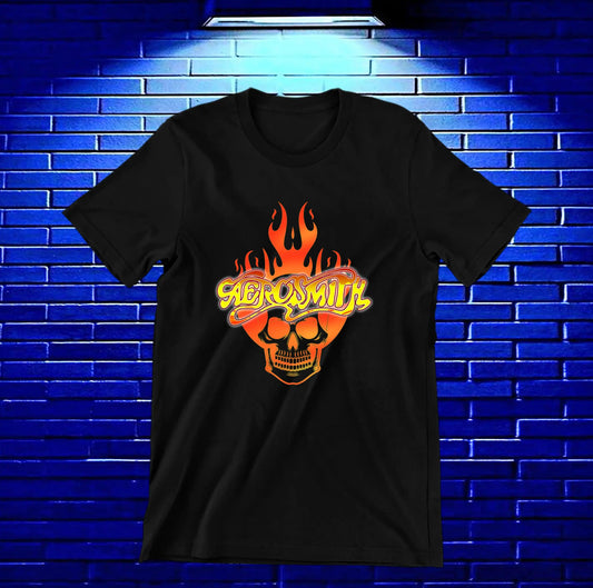 Camiseta Aerosmith – Calavera en llamas · Negra