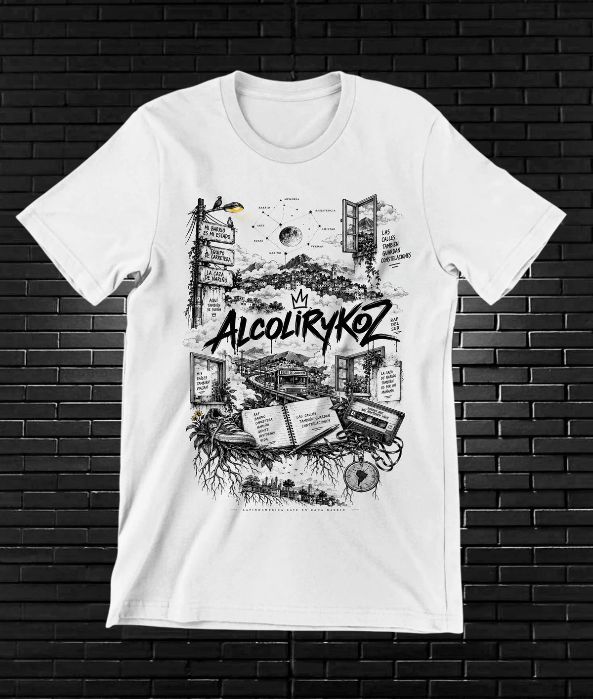 Camiseta Alcolirykoz – BAMOR – Diseño BANIX – Blanco