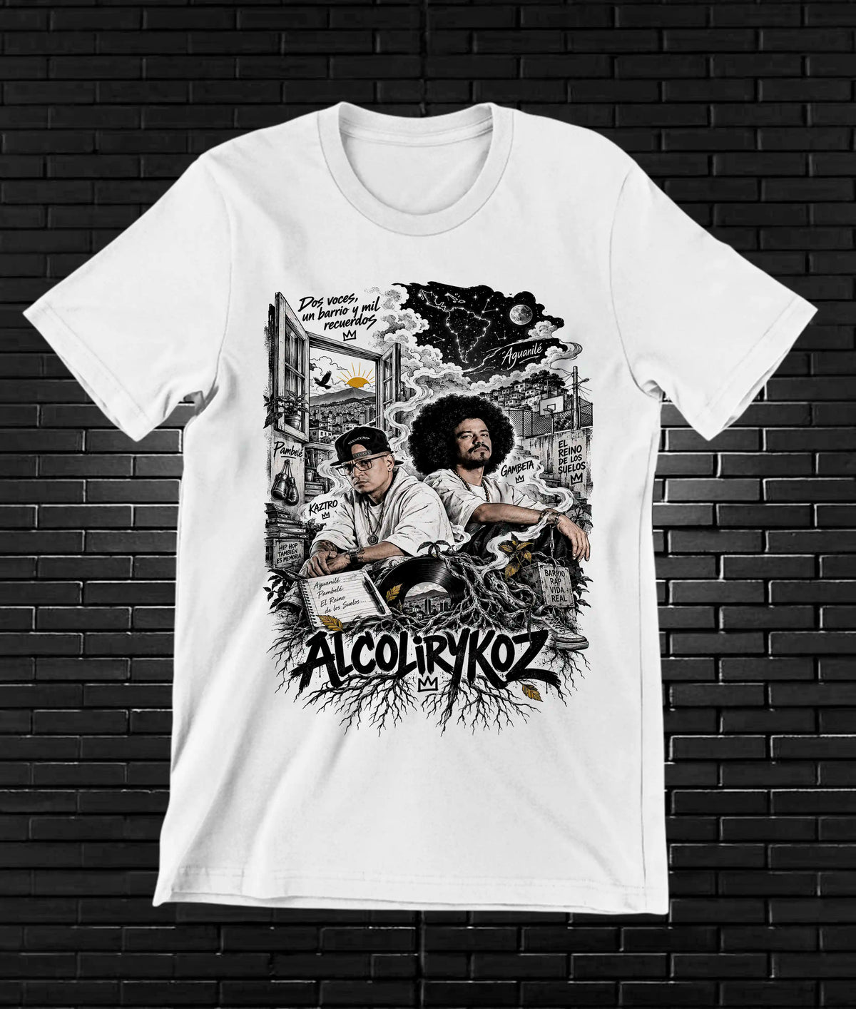 Camiseta Alcolirykoz – BAMOR – Diseño BAREN – Blanco