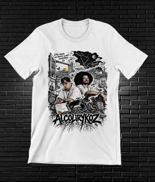 Camiseta Alcolirykoz – BAMOR – Diseño BAREN – Blanco