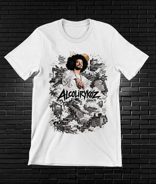 Camiseta Alcolirykoz – BAMOR – Diseño CAVOX – Blanco