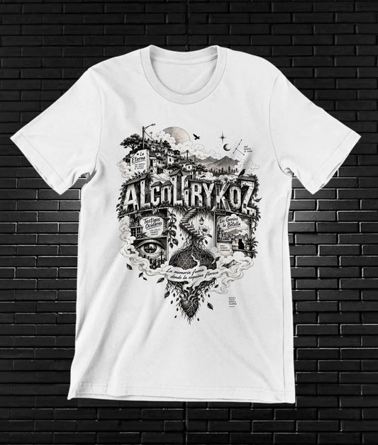 Camiseta Alcolirykoz – BAMOR – Diseño MERON – Blanco