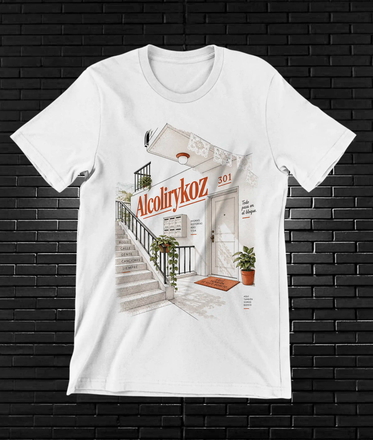 Camiseta Alcolirykoz – CAMINE – Diseño BANIX – Blanco