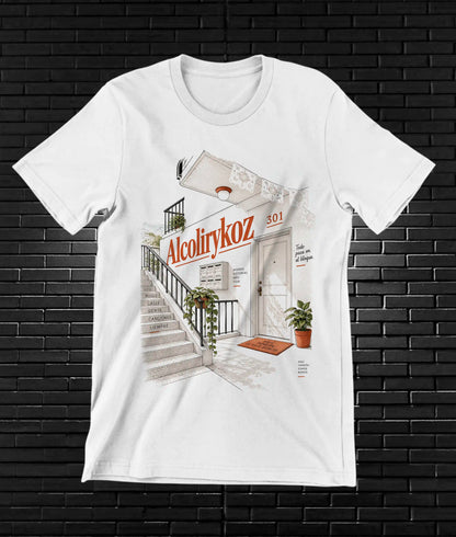 Camiseta Alcolirykoz – CAMINE – Diseño BANIX – Blanco