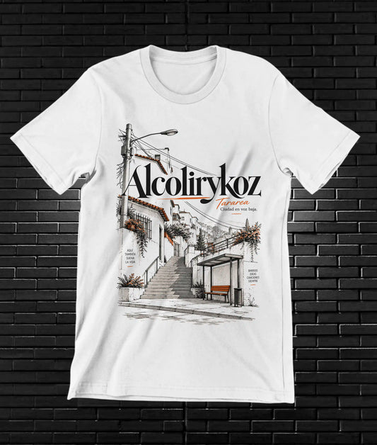 Camiseta Alcolirykoz – CAMINE – Diseño MERON – Blanco
