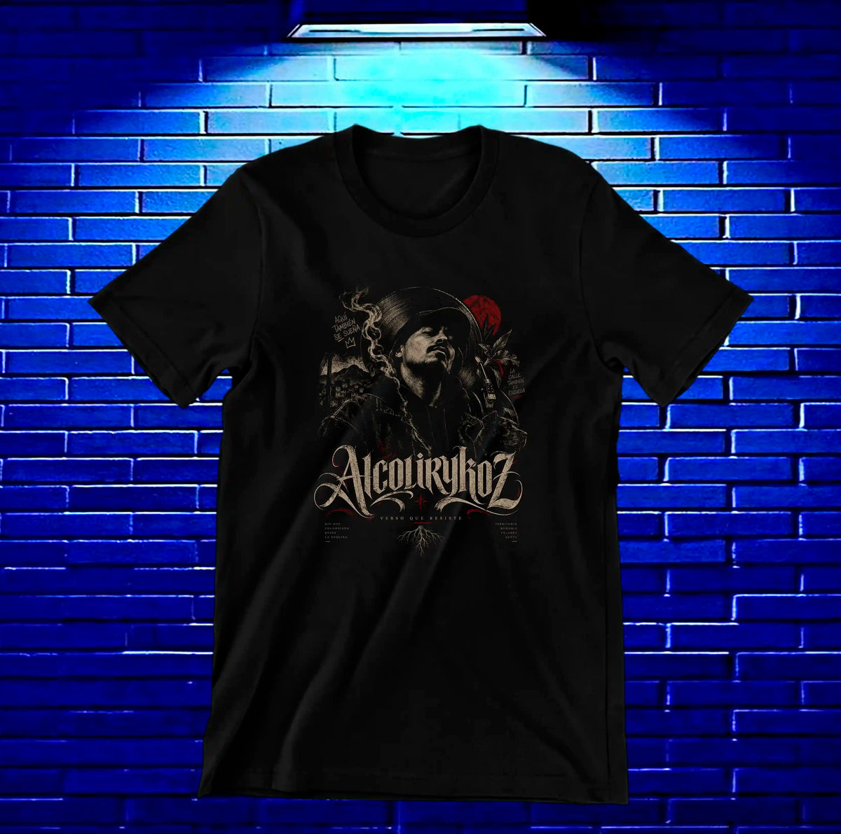 Camiseta Alcolirykoz – CAMINE – Diseño MERON – Negro