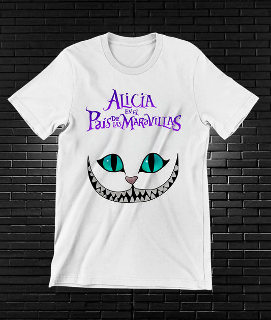 Camiseta Alicia en el País de las Maravillas – Sonrisa y ojos del Gato de Cheshire · Blanca