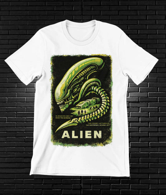 Camiseta Alien – Xenomorfo en marco verde · Blanca