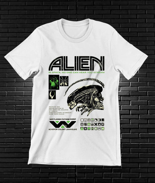 Camiseta Alien – Xenomorfo · cartel retro · Blanca