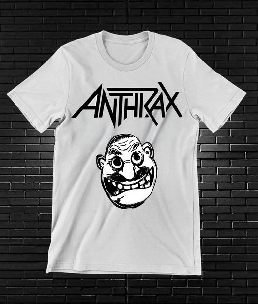 Camiseta Anthrax – Rostro caricaturesco · Blanca
