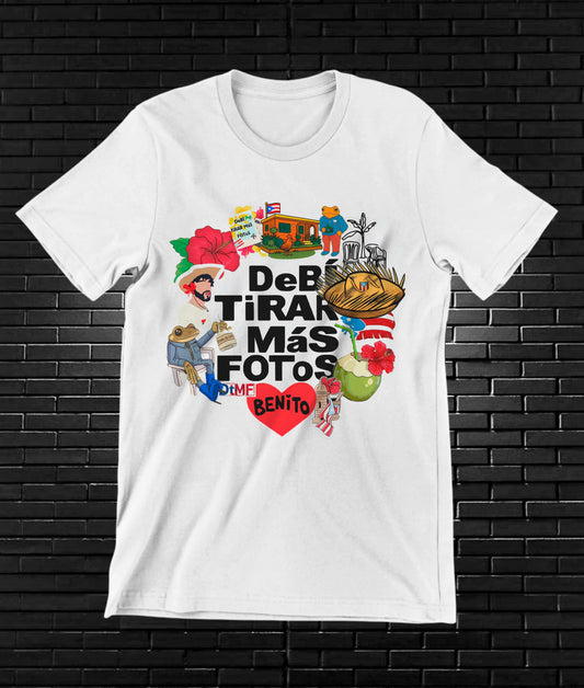 Camiseta Bad Bunny – Debí Tirar Más Fotos · letras y flores · Blanca