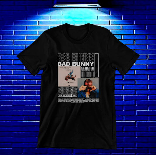Camiseta Bad Bunny – Collage de retratos · Negra