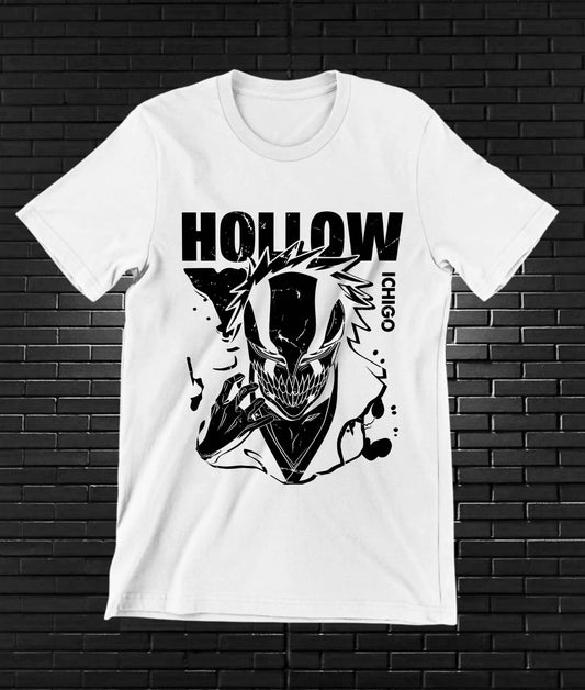 Camiseta Bleach – Hollow · máscara en blanco y negro · Blanca