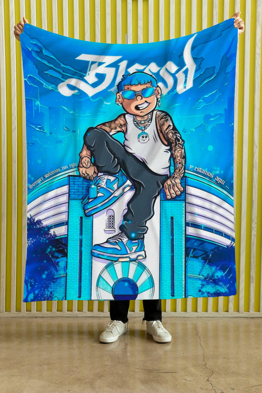 Cobija Blessed – Retrato ilustrado azul