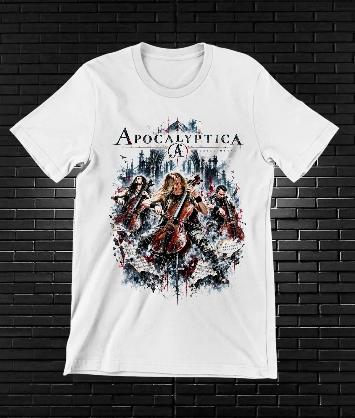 Camiseta Apocalyptica, familia BAMOR, diseño BANIX, color blanco