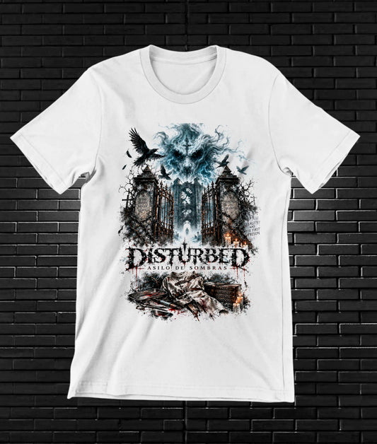 Camiseta Disturbed, diseño CAVOX, color blanco