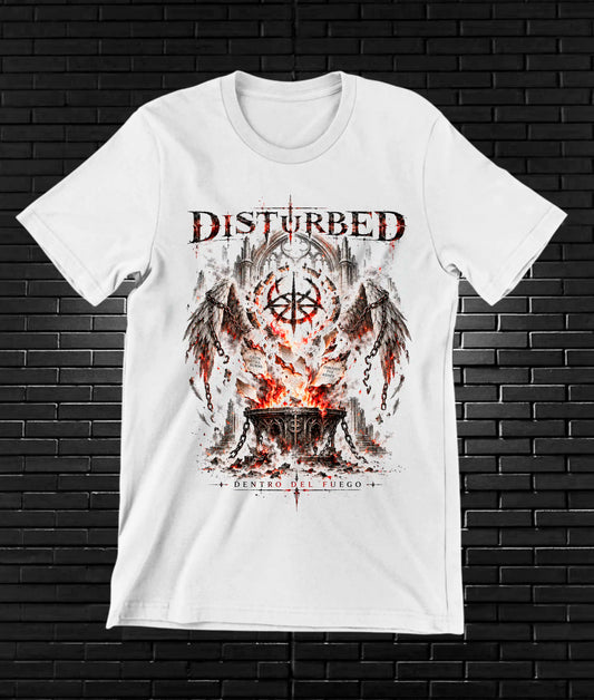 Camiseta Disturbed, diseño NIVRA, color blanco