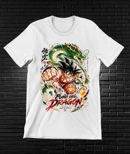 Camiseta Dragon Ball Goku, familia NIMOR, diseño CAVOX, color blanco