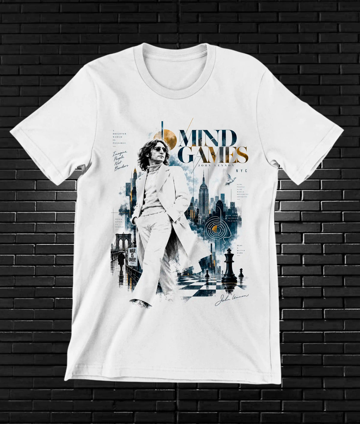 Camiseta John Lennon, familia BAMOR, diseño BAREN, color blanco