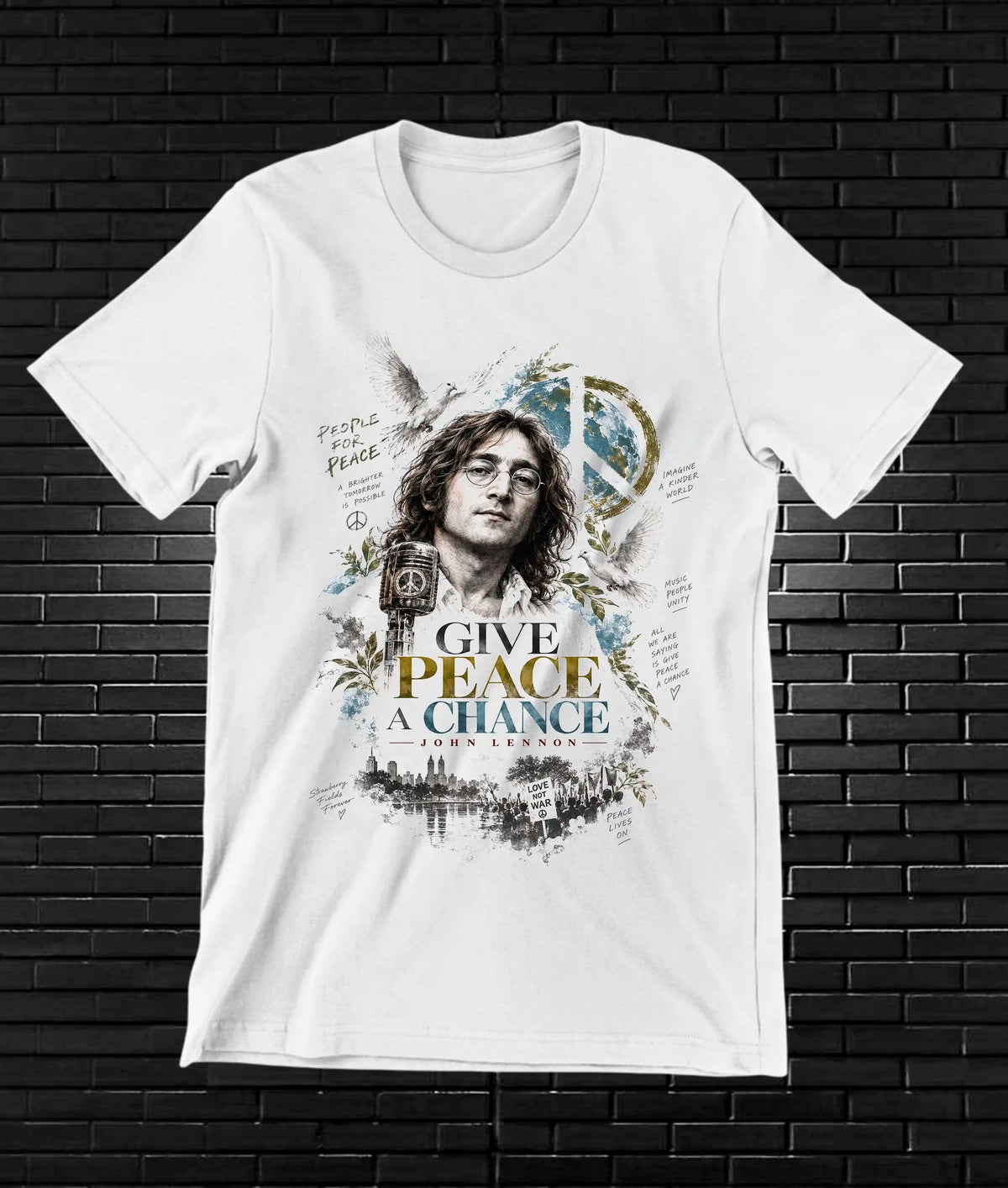 Camiseta John Lennon, familia BAMOR, diseño MERON, color blanco