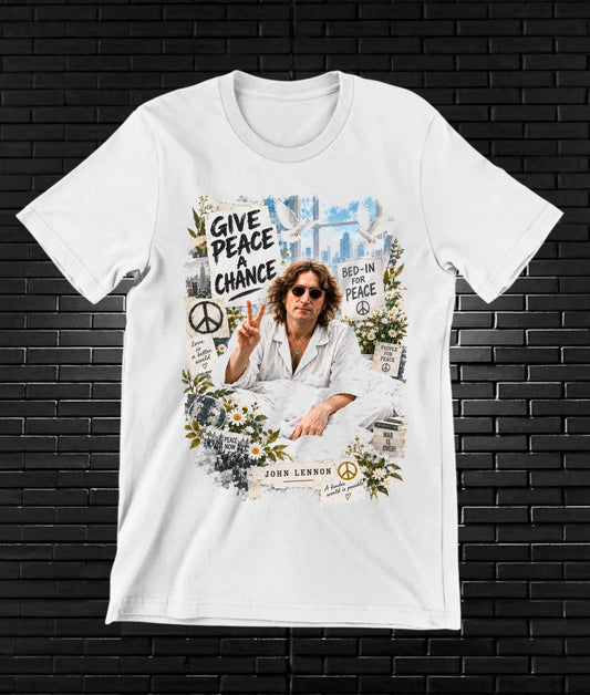 Camiseta John Lennon, familia CAMINE, diseño BANIX, color blanco