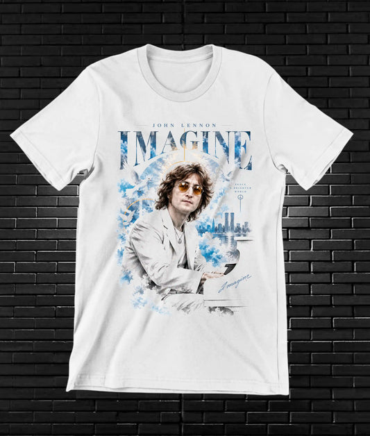 Camiseta John Lennon, familia CAMINE, diseño MERON, color blanco