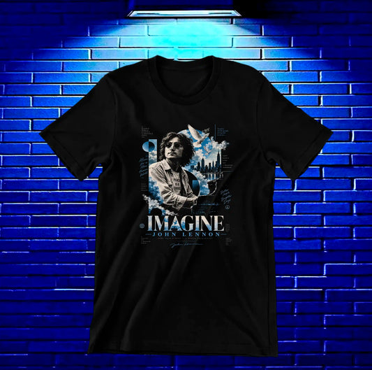 Camiseta John Lennon, familia CAMINE, diseño MERON, color negro